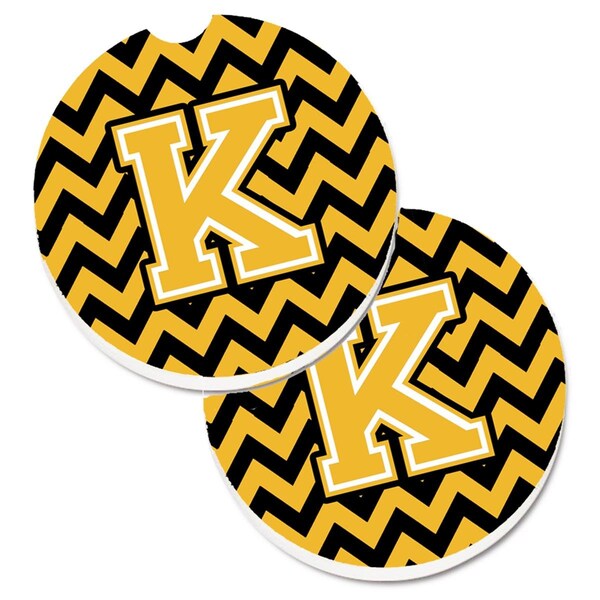 Carolines Treasures Letter K Chevron Black and Gold Cup Holder Car Coaster, PK2 CJ1053-KCARC - main